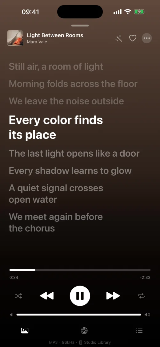 Lyrics that move with the music.