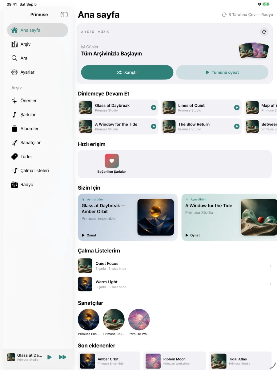 iPad · Yerel. NAS. Bulut. Tek müzik arşivi.